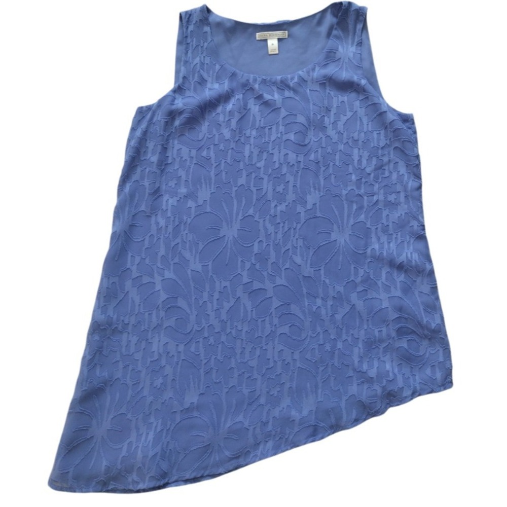 DANA BUCHMAN Tank Top Blouse Woman S Blue Floral Texture Sleeveless Asymmetrical